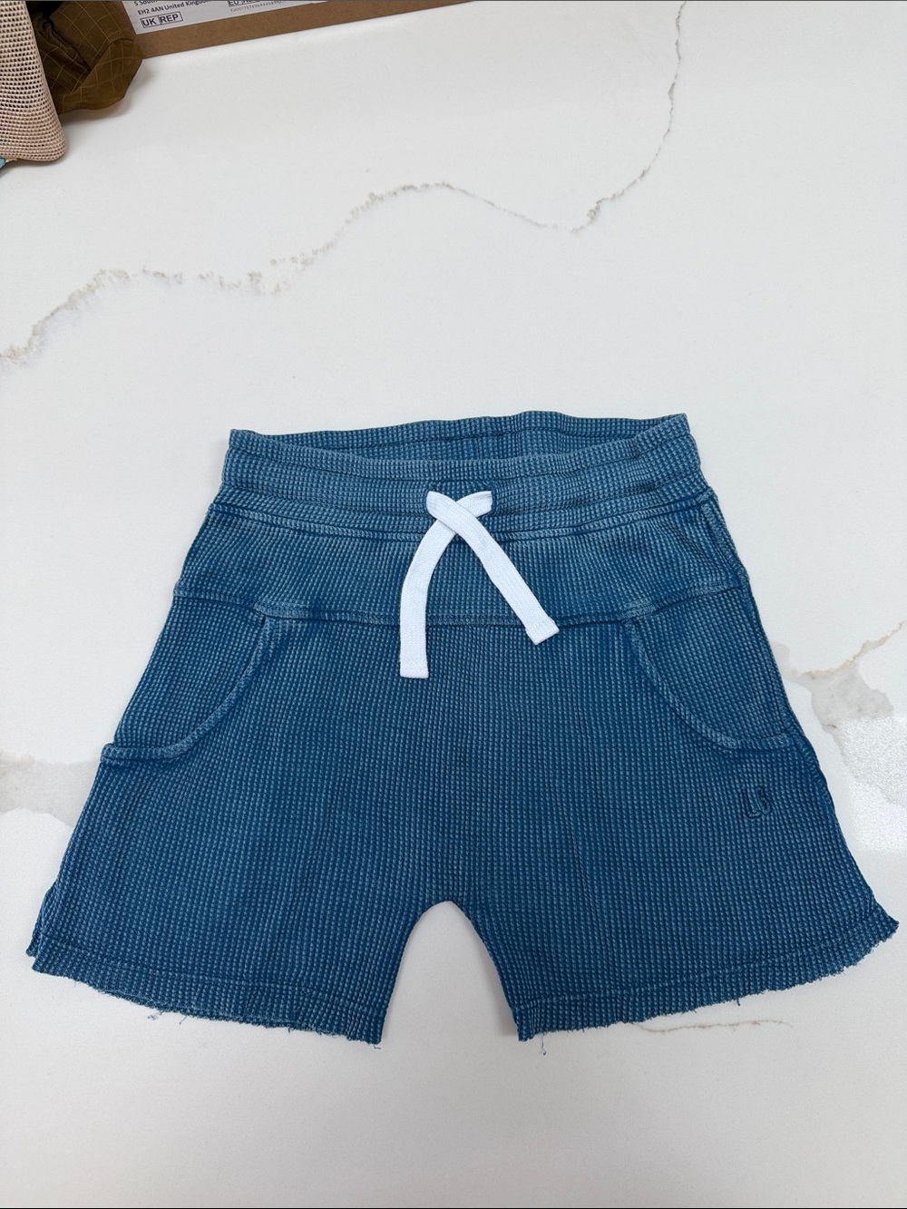Kids Blue Ribbed Drawstring Shorts